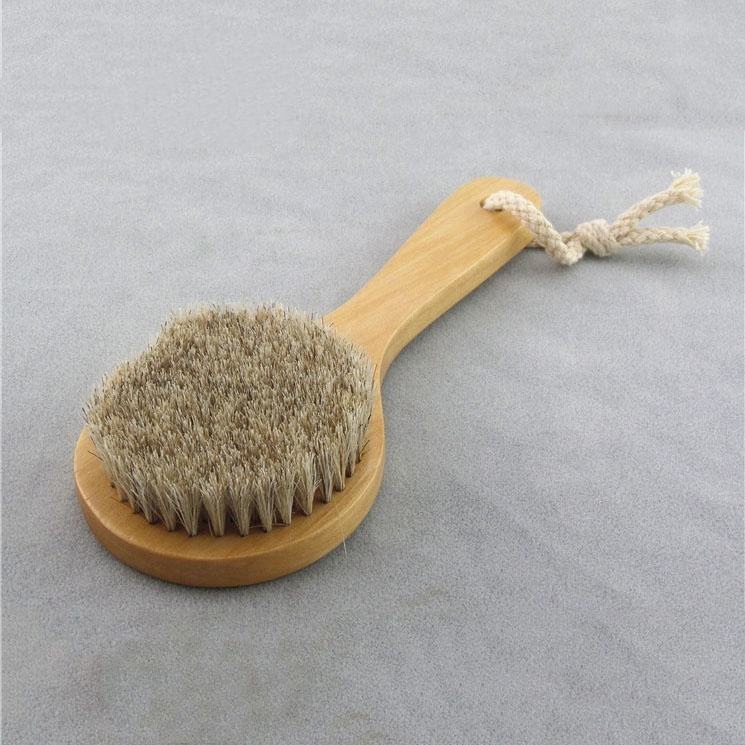 Wooden Handle Natural Horsehair Medium-Length Dry Skin Exfoliation Wooden Shower Body Brush