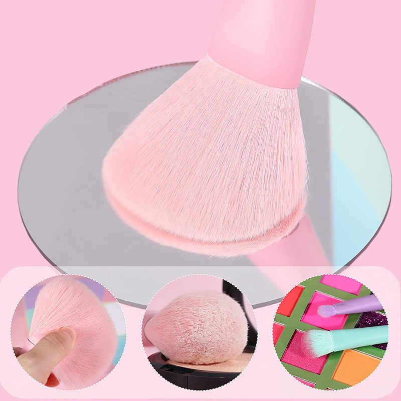 17PCS Set Candy Mix Color Wooden Handle Makeup Brush Portable Blush Makeup Brush Set Beauty Brush Tool