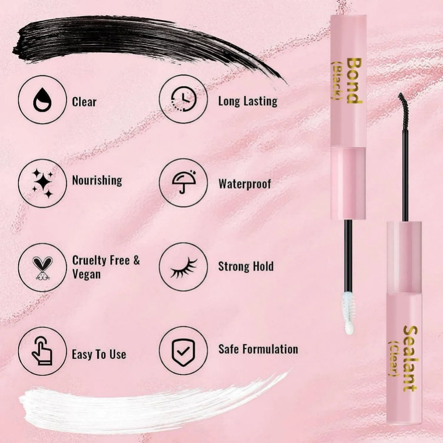 Fast-Drying Clear Eyelash Glue with 2-in-1 Sealant for Extensions