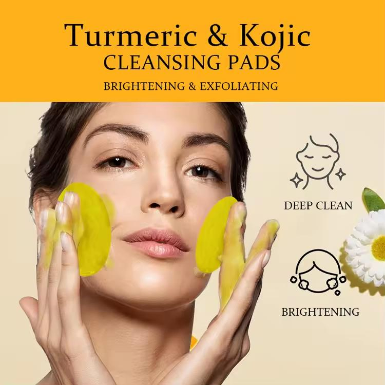 Wholesale Exfoliating Acne Treatment Facial Cotton Pads Brightening Kojic Acid Turmeric Cleansing Pads for Dark Spots