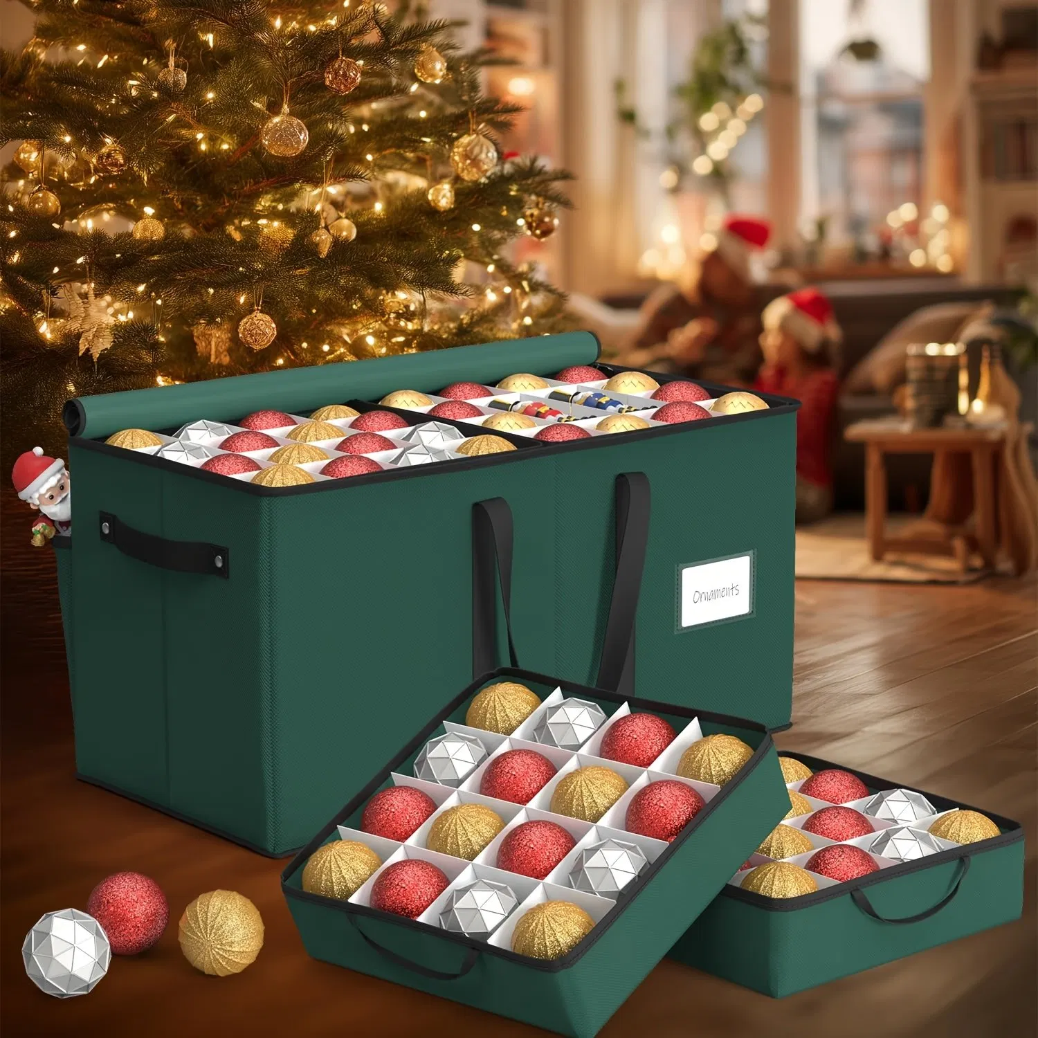 8-Tray 128-Cap Xmas Decor Storage Box with Dividers