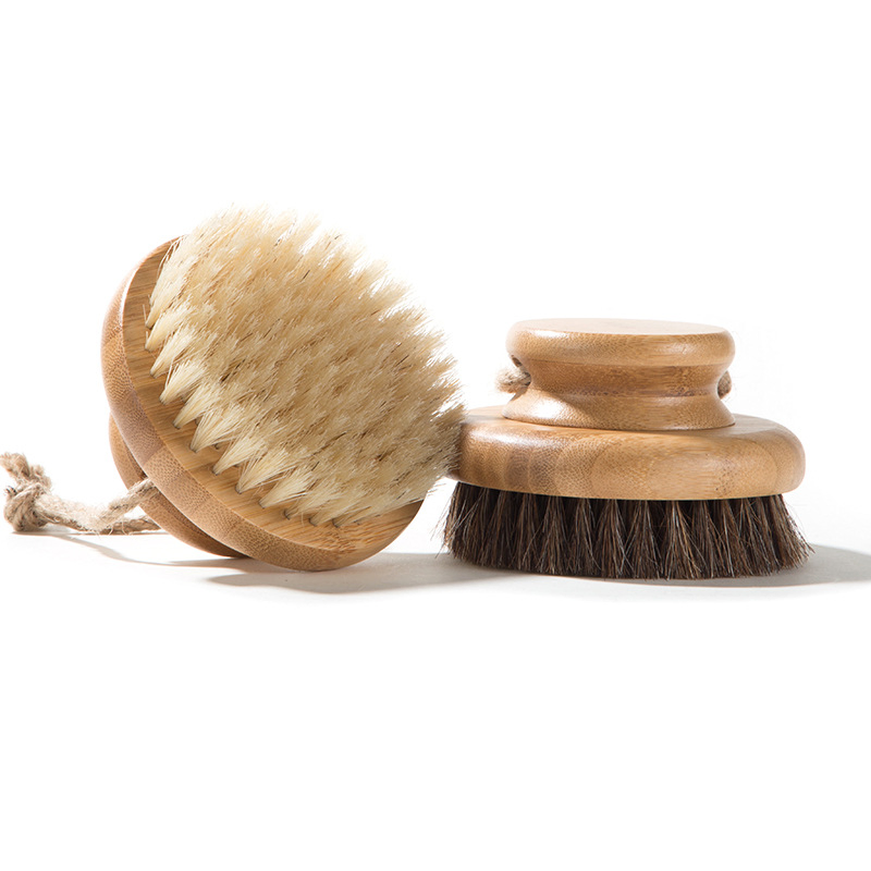 Natural Round Horse Vegan Bristle Bamboo Handle Dry Body Bath Brush for Women