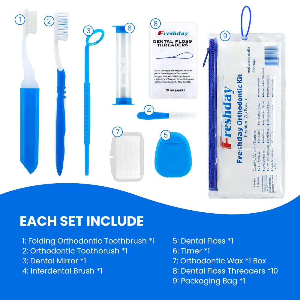 8 in 1 Orthodontic Patient Kit Dental Ortho Oral Care Hygiene Kits Teeth Whitening Suit Toothbrush Interdental Brush Dental Floss Mouth Mirror