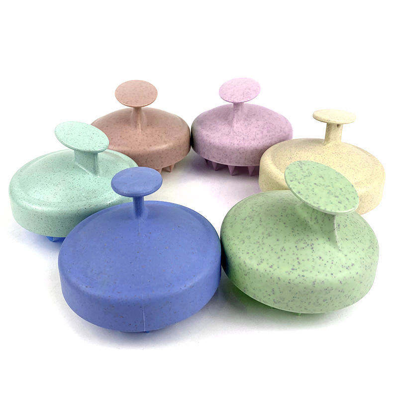 Custom Biodegradable Hairbrush Rubber Shampoo Brush Massager with Soft Silicone Head Wheat Straw Body Care Scalp Brush