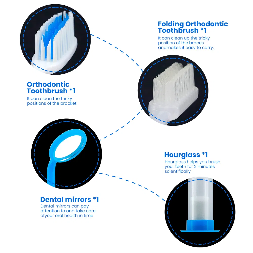 8 in 1 Orthodontic Patient Kit Dental Ortho Oral Care Hygiene Kits Teeth Whitening Suit Toothbrush Interdental Brush Dental Floss Mouth Mirror