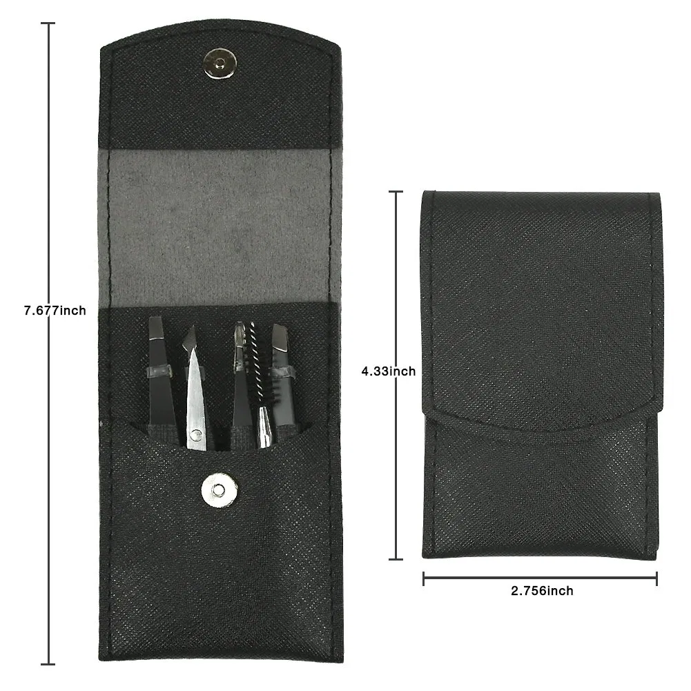 6PCS Eyebrow Eyelash Nail Skin Care Tweezers Set Beauty Cosmetic Makeup Eye Beard Brush Tool with Pouch