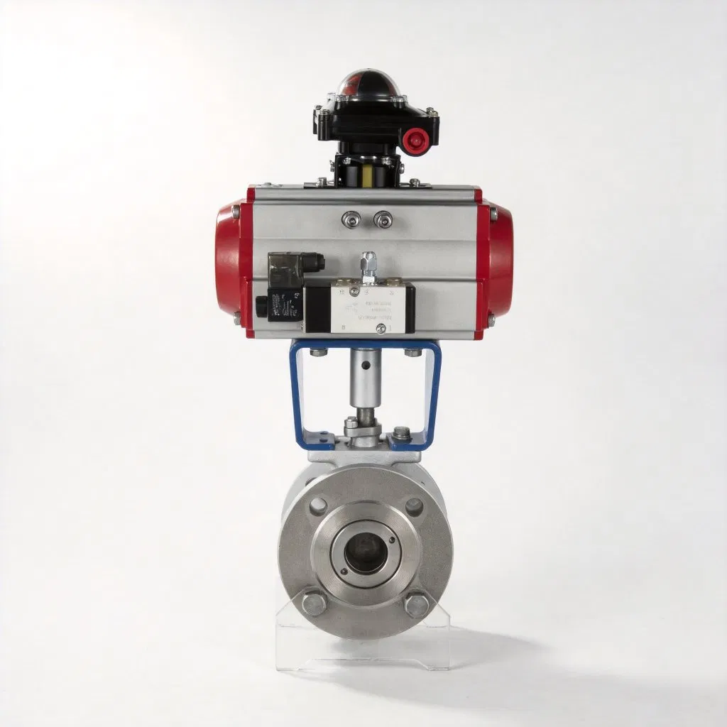 304 Stainless Steel Flow Regulation Shut-off Integrated Pneumatic V-Type Segment Flange Ball Valve