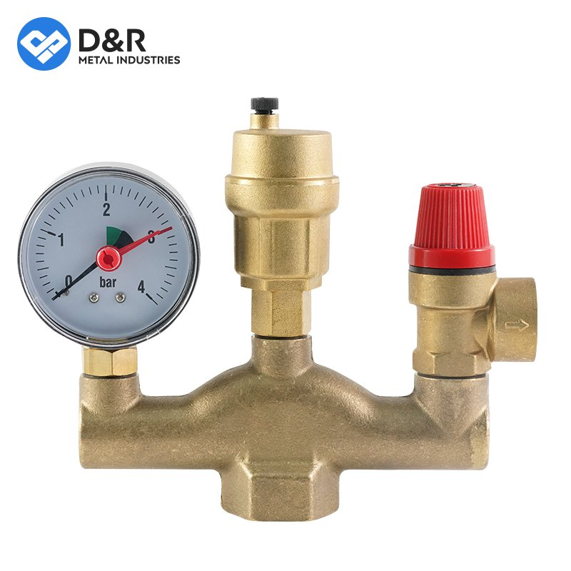 D&R Good Selling DN25 1" Brass Boiler Valve Parts Set Automatic Air Vent Safety Valve for Floor Heating