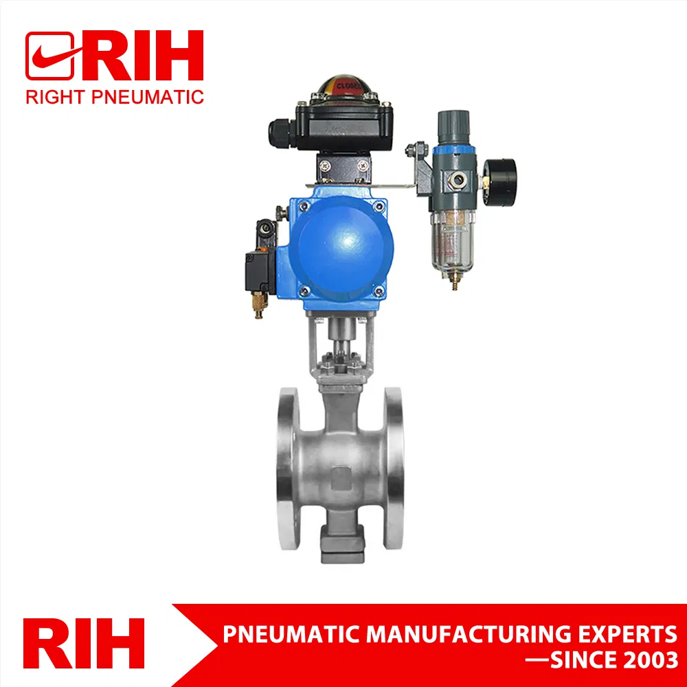 DN150 2 Way Stainless Steel 304 Flange V Type Segment Double Acting Pneumatic Actuated Ball Valve