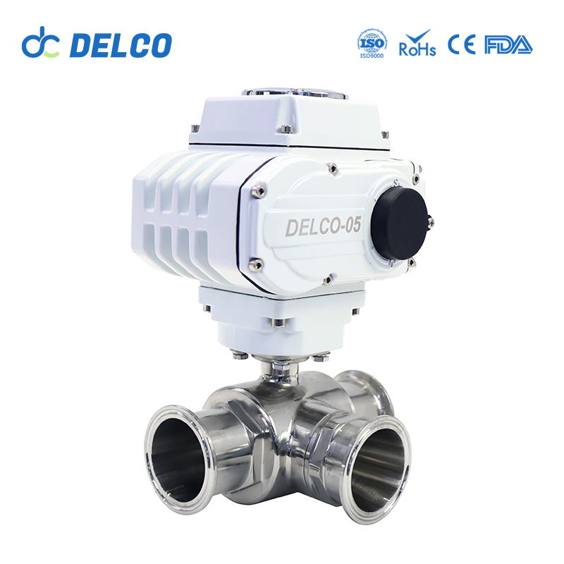DELCO L Port 220V Two Way Three Way Electric Sanitary Ball Valve