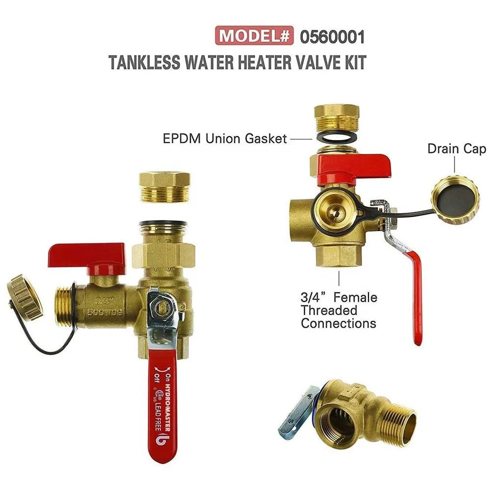 3/4" Brass Pressure Relief Valve Isolator Tankless Water Heater Service Valve Kit
