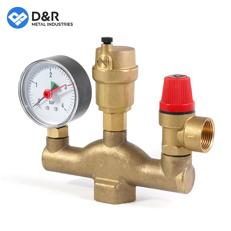D&R Good Selling DN25 1" Brass Boiler Valve Parts Set Automatic Air Vent Safety Valve for Floor Heating
