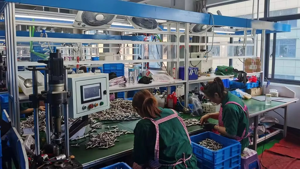 Final assembly of industrial valves at Zhejiang Maria Valve