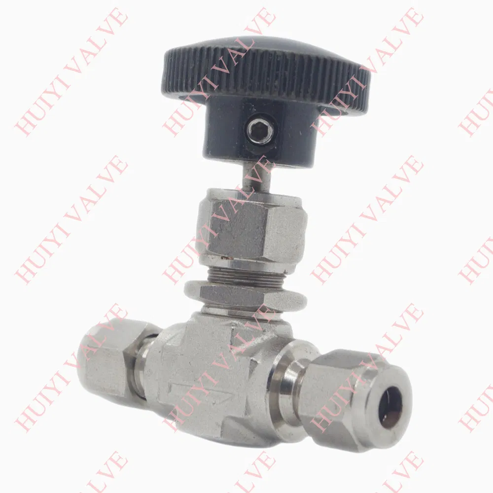 Stainless Steel 304 316L 1/8''-1'' 6000 Psig Manual Gas Needle Valve with Double Ferrules and Customized Knob Handle