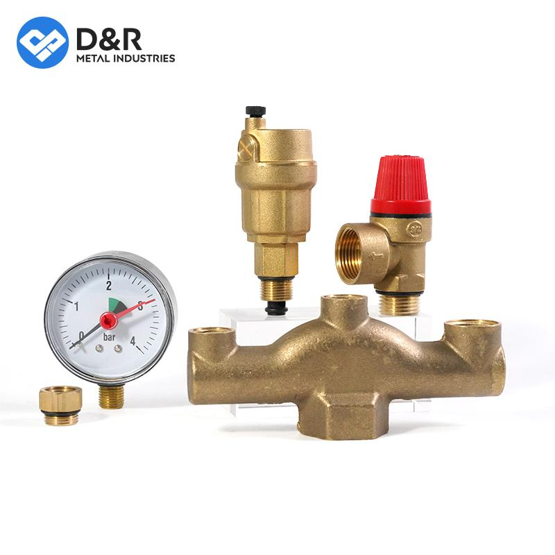 D&R Good Selling DN25 1" Brass Boiler Valve Parts Set Automatic Air Vent Safety Valve for Floor Heating