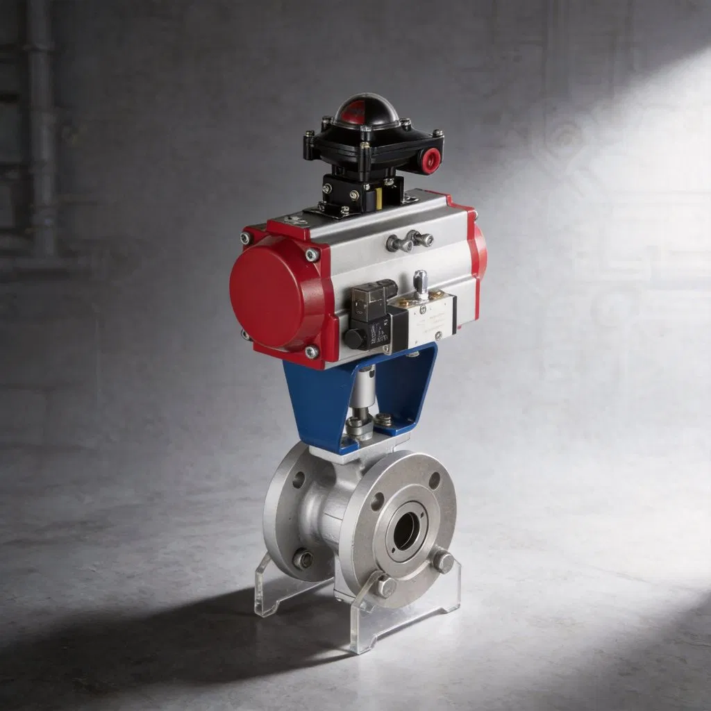 304 Stainless Steel Flow Regulation Shut-off Integrated Pneumatic V-Type Segment Flange Ball Valve