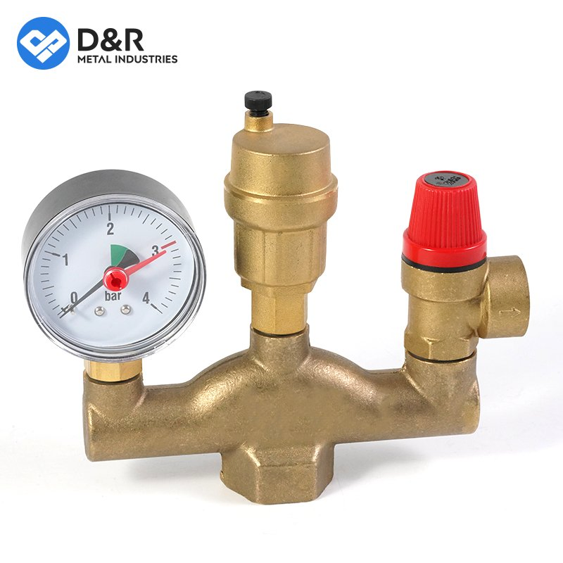 D&R Good Selling DN25 1" Brass Boiler Valve Parts Set Automatic Air Vent Safety Valve for Floor Heating