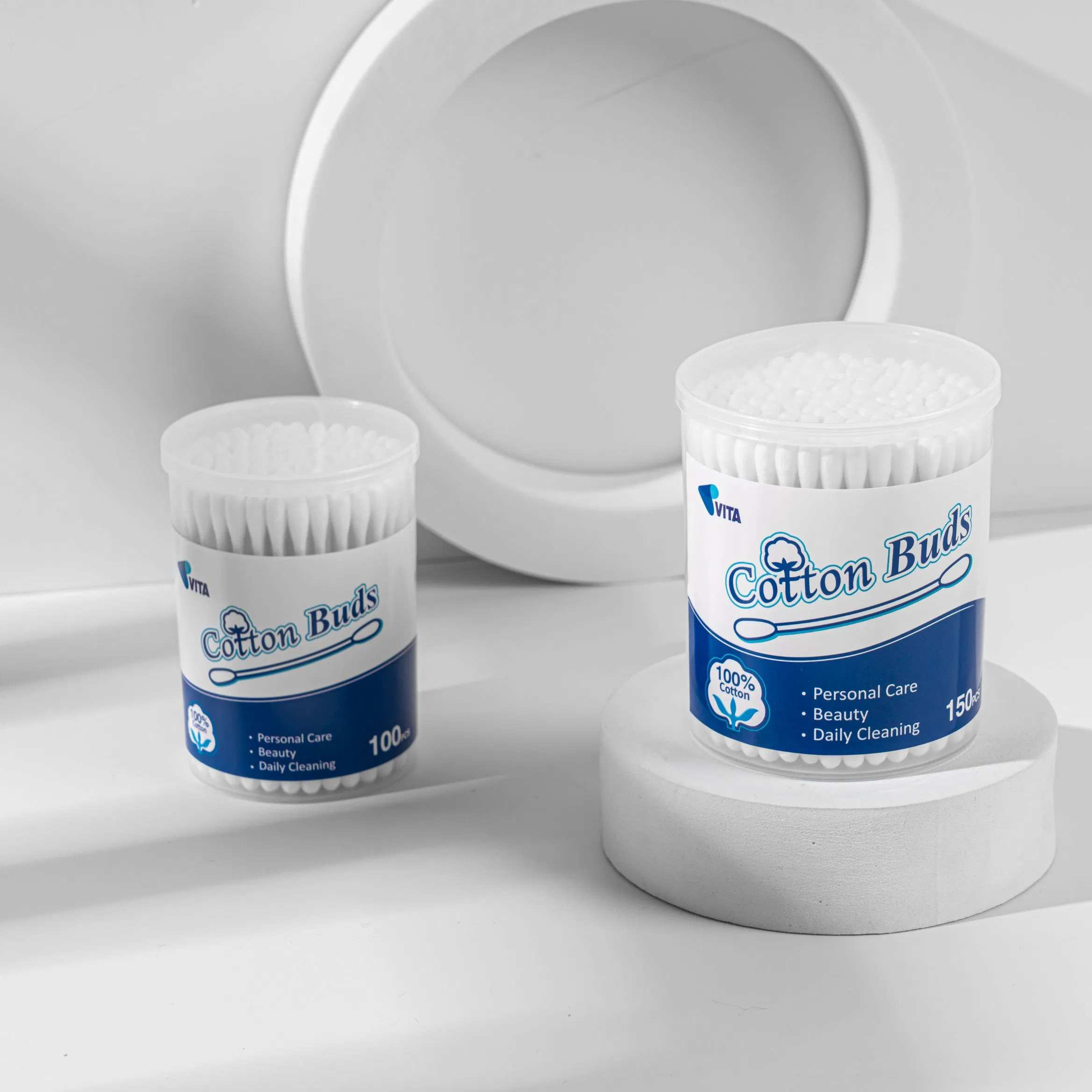 100PCS Eco-Friendly Round Cotton Swabs in Round PP Box
