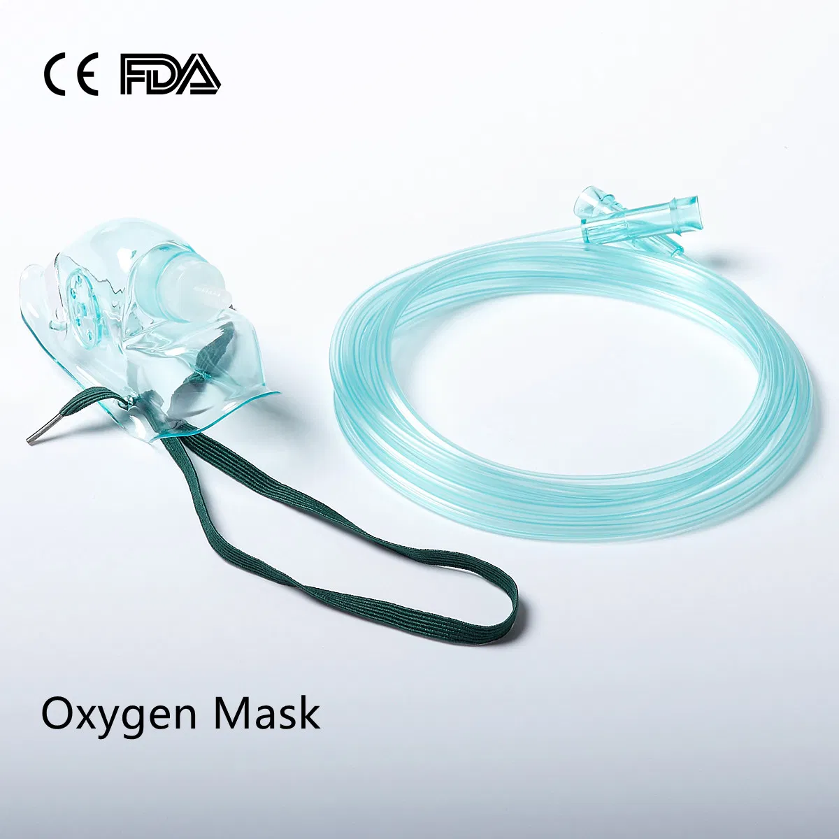 CE, FDA Approved Oxygen Mask Factory Hospital Plastic Medical Disposable Oxygen Face Mask XL Adult Elongated/ L Adult Standard Size Green