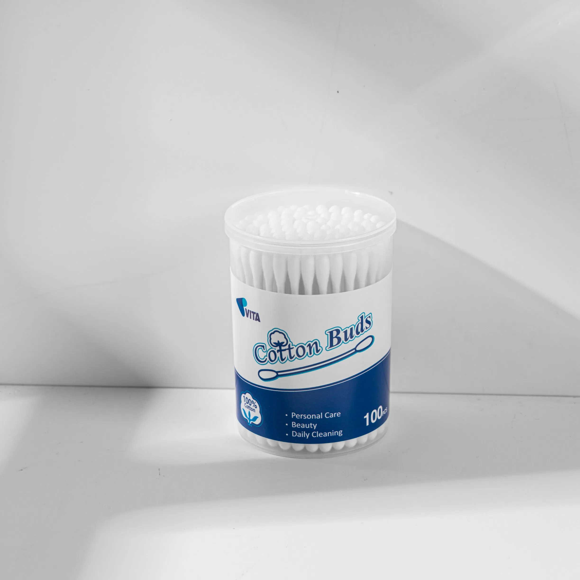 100PCS Eco-Friendly Round Cotton Swabs in Round PP Box