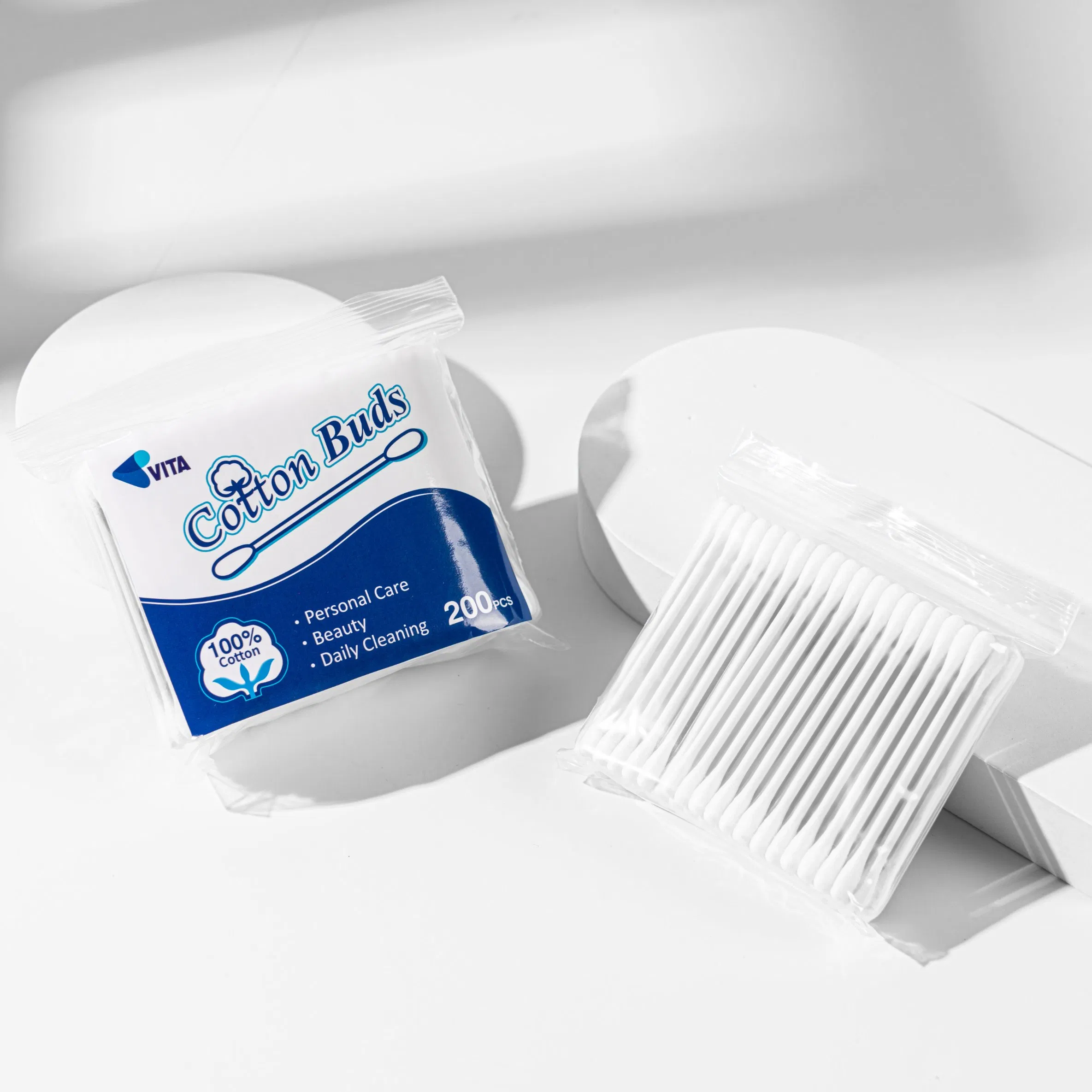 Eco-Friendly 100 PCS Bamboo Stick Cotton Swabs with Zipper Bag