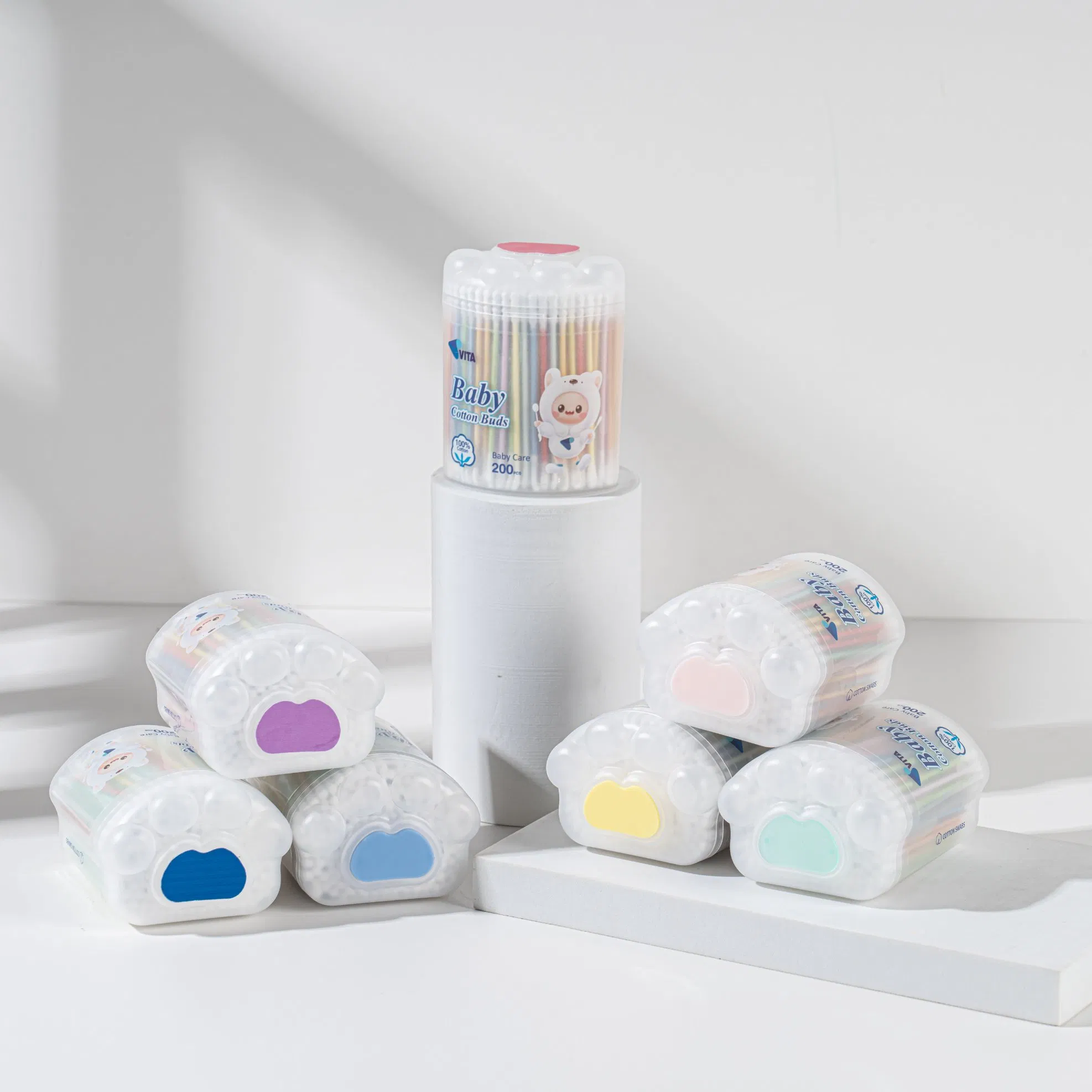 Eco-Friendly Colorful Cotton Swabs - 200 PCS for Daily Use