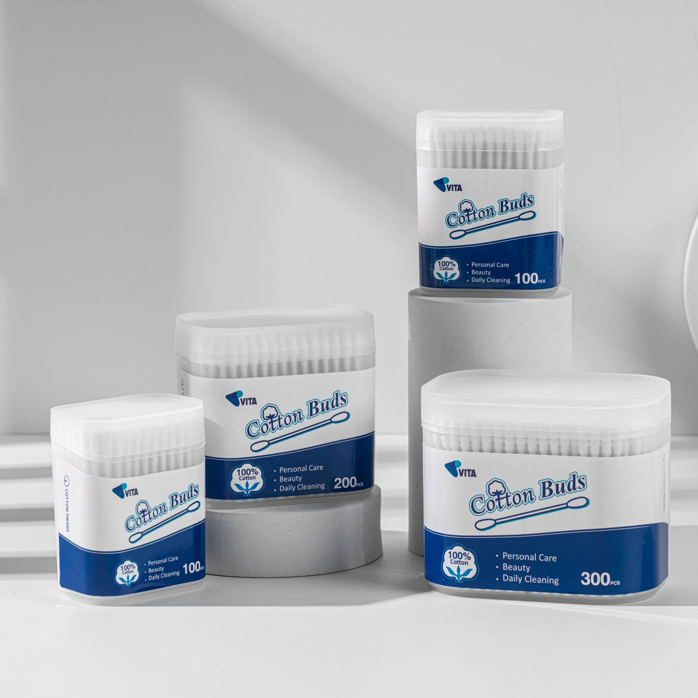 100 PCS Biodegradable Paper Stick Cotton Swabs for Ear and Makeup