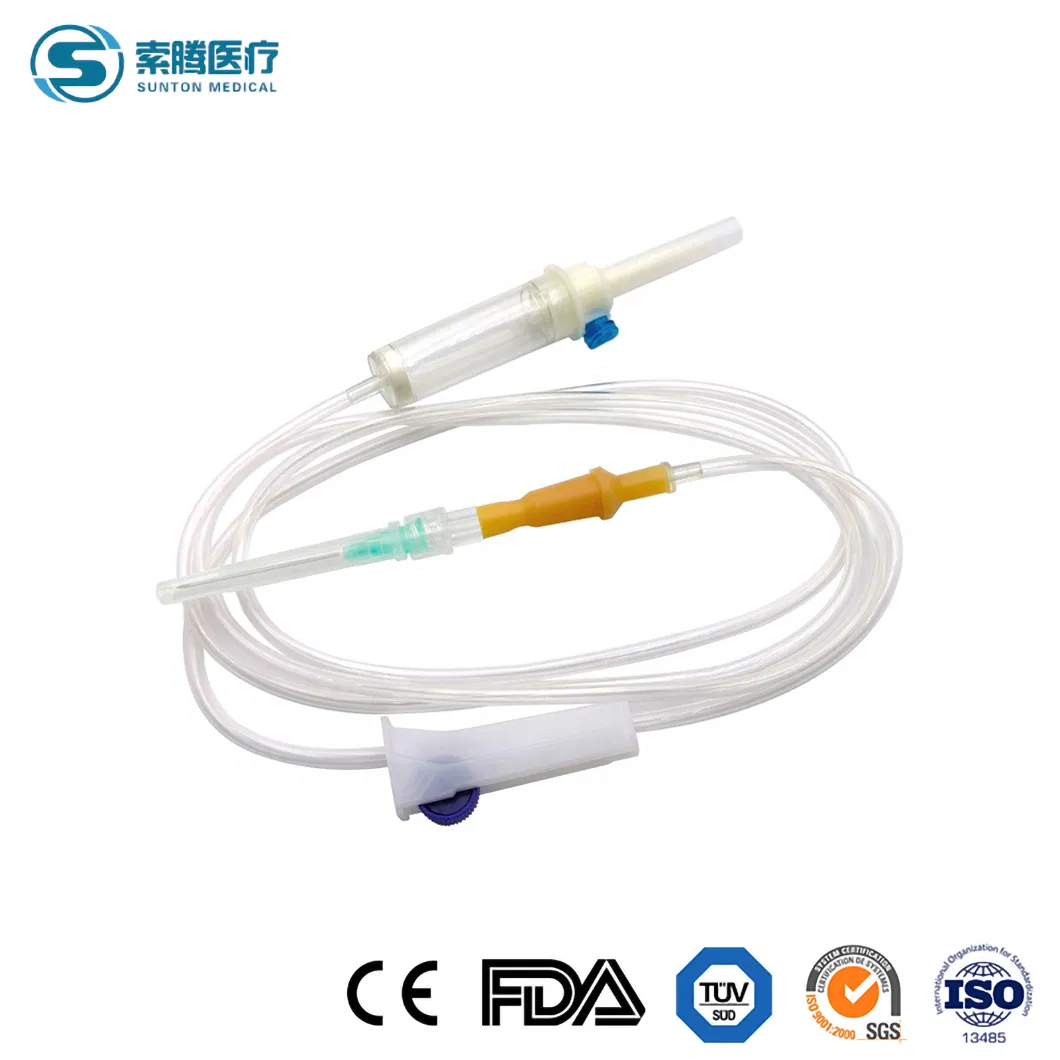 Sunton Vented IV Set China Burette Type Infusion Set Factory Safety Infusion Set Disposable Sterile IV Infusion Administration Set with IV Set Flow Regulator