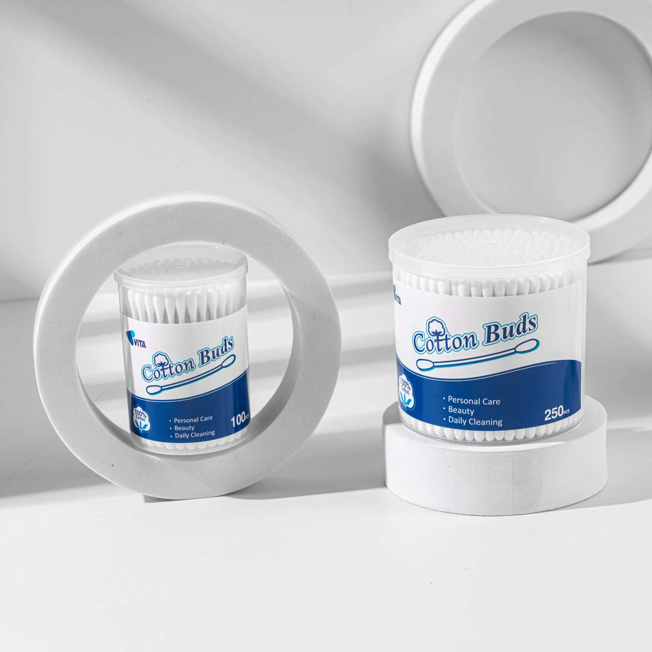 100PCS Eco-Friendly Round Cotton Swabs in Round PP Box