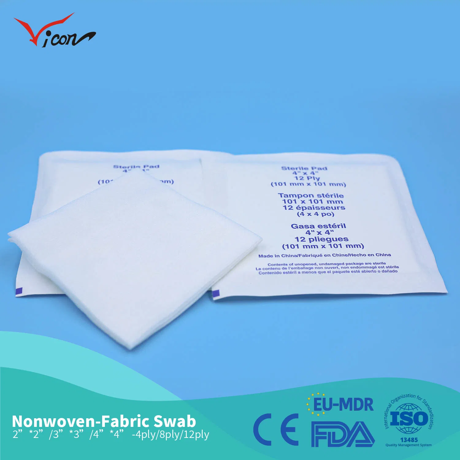 Pearl-Patterned Non-Woven Fabric Gauze Swab Pad 4"*4"-8ply for Wound Cleaning