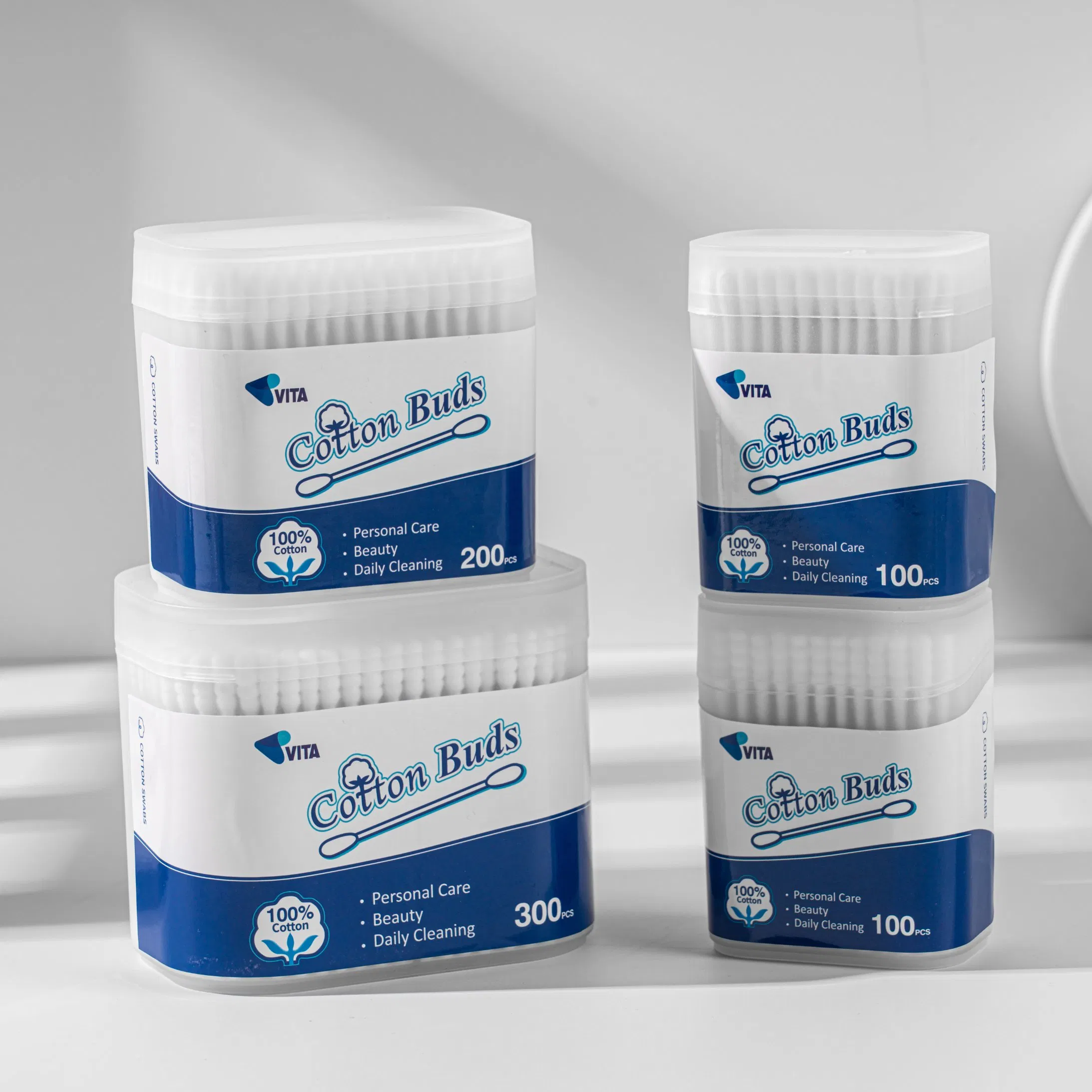 100 PCS Biodegradable Paper Stick Cotton Swabs for Ear and Makeup