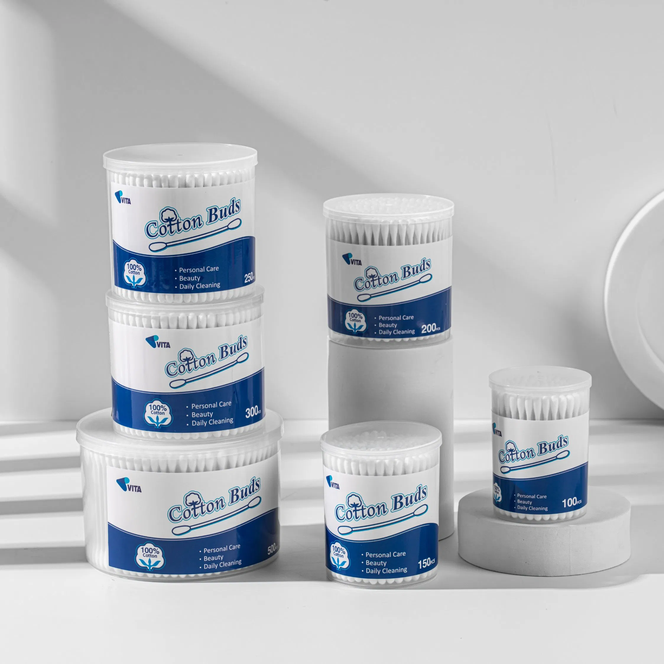 100PCS Eco-Friendly Round Cotton Swabs in Round PP Box