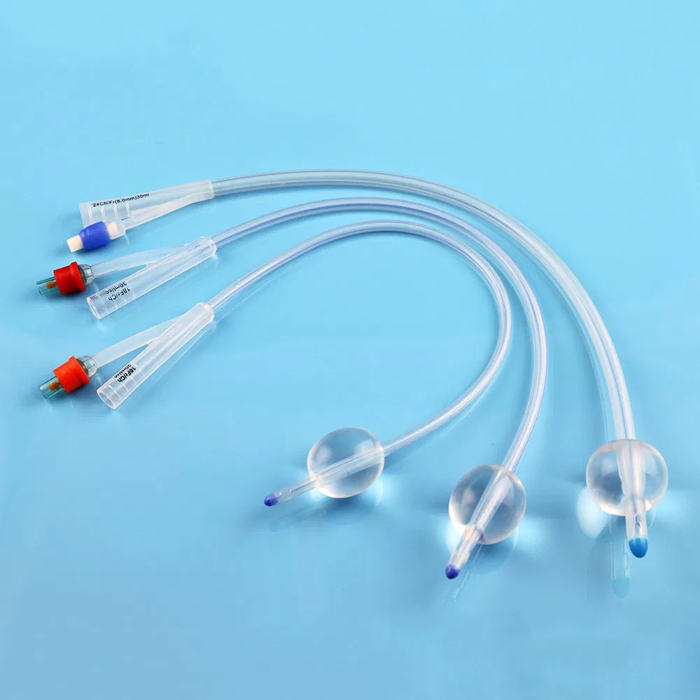 Medical Supply Silicone Urinary Foley Catheter with Balloon 50ml 80ml Fr22 20fr Dufour Tip 3 Way China Manufacturers