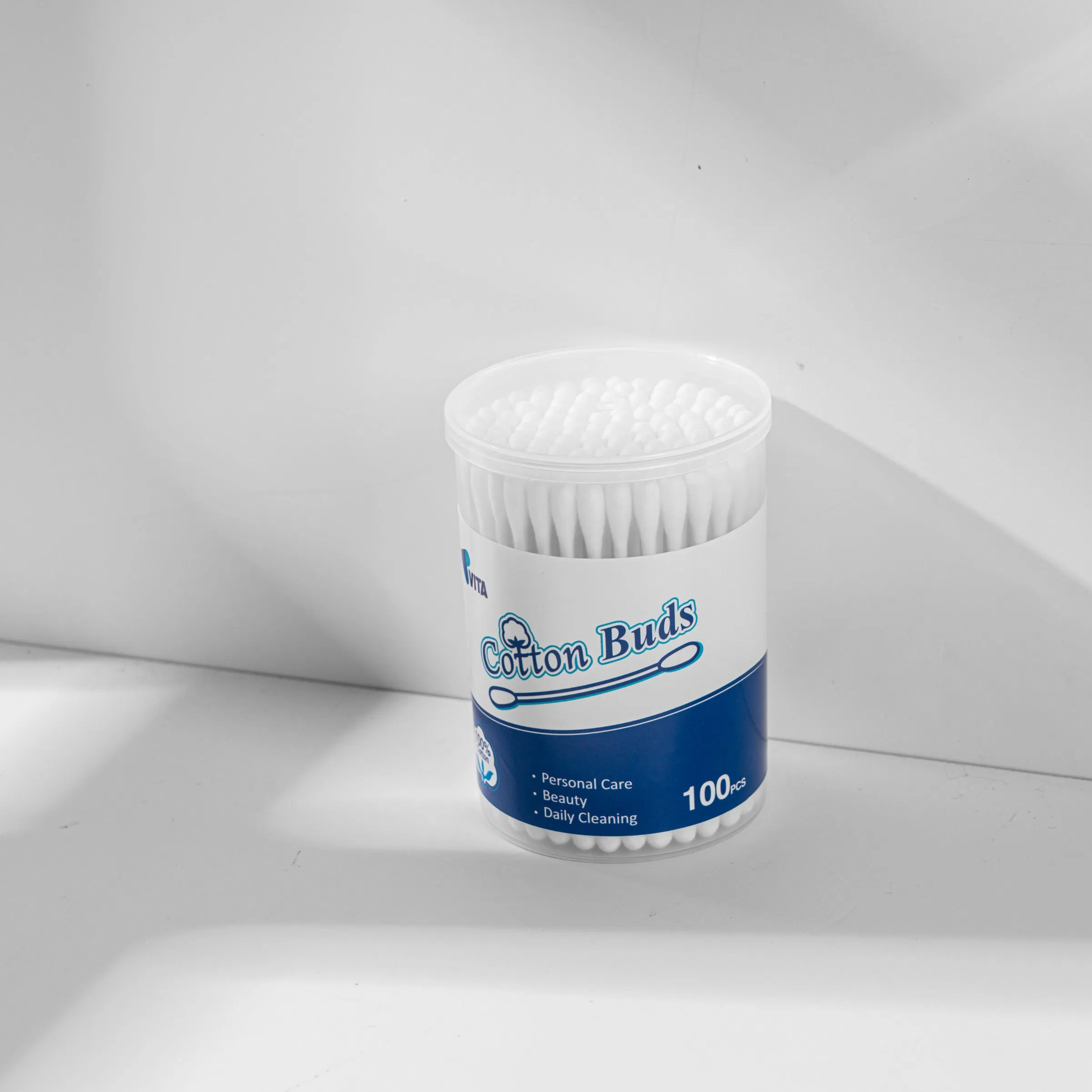 100PCS Eco-Friendly Round Cotton Swabs in Round PP Box