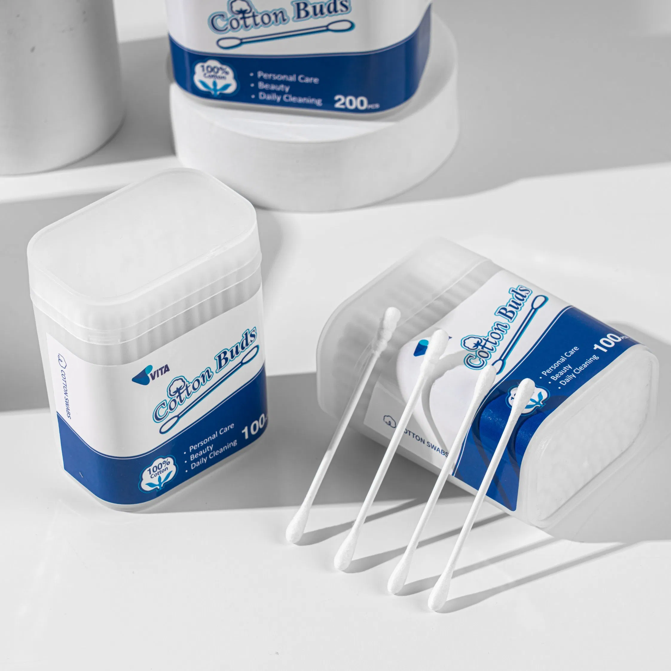 100 PCS Biodegradable Paper Stick Cotton Swabs for Ear and Makeup