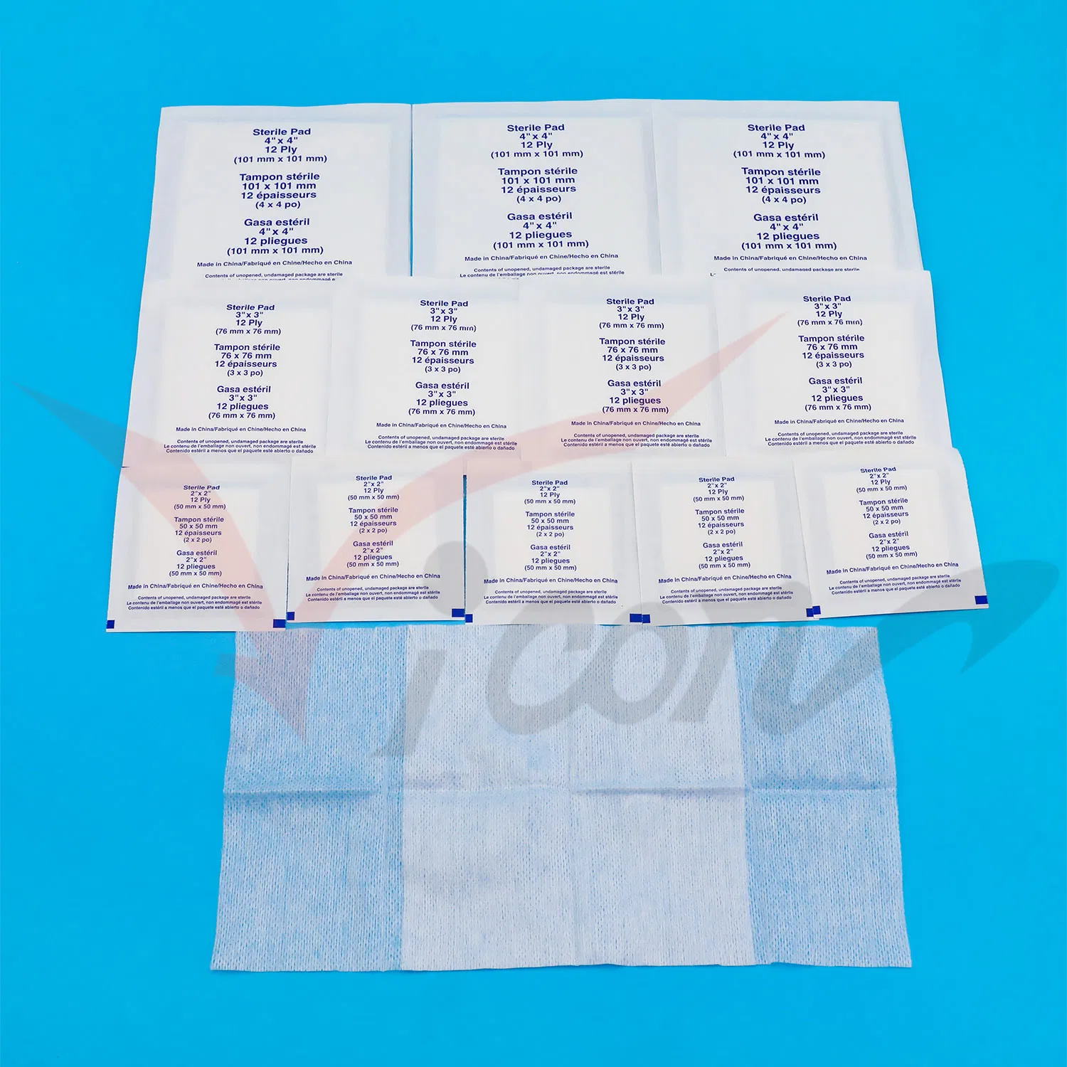 Pearl-Patterned Non-Woven Fabric Gauze Swab Pad 4"*4"-8ply for Wound Cleaning