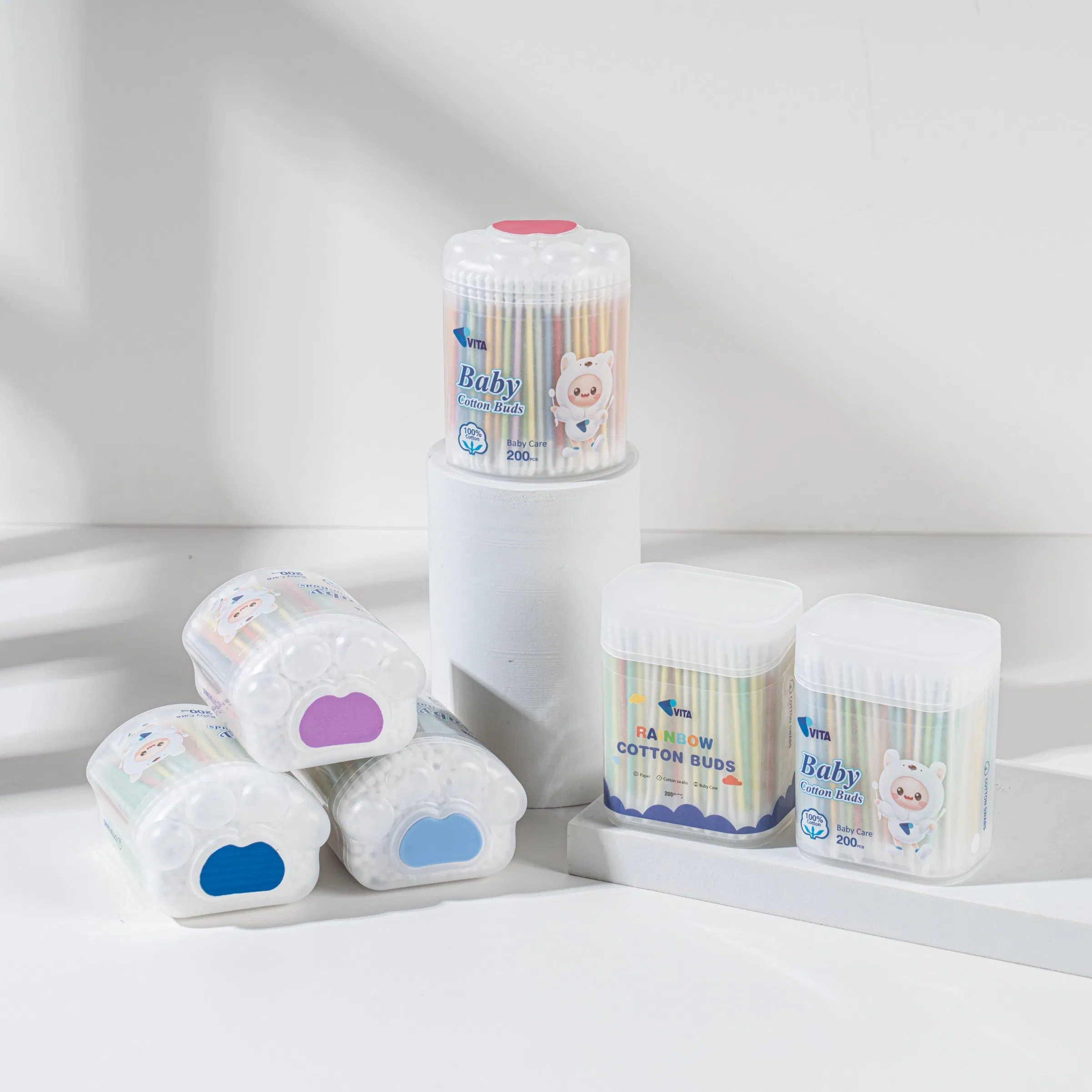 Eco-Friendly Colorful Cotton Swabs - 200 PCS for Daily Use