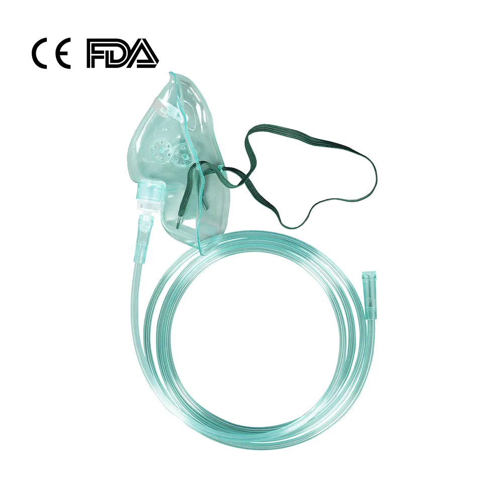 CE, FDA Approved Oxygen Mask Factory Hospital Plastic Medical Disposable Oxygen Face Mask XL Adult Elongated/ L Adult Standard Size Green