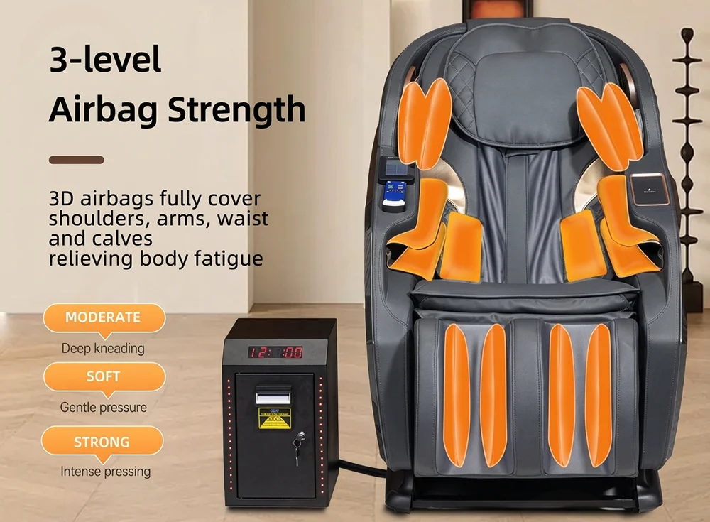 3-level full-body airbag compression covering shoulders, arms, waist and calves on the V2 massage chair