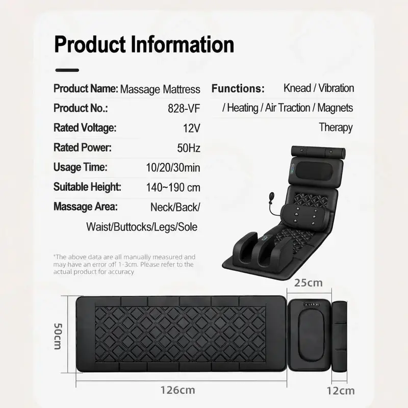 11-828-vf-massage-mattress-specification-dimensions-functions