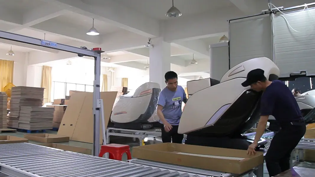 Secure packaging process for massage chairs ready for international export