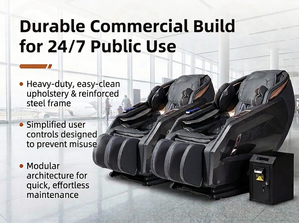 Durable commercial build of the V2 massage chair for 24/7 public use