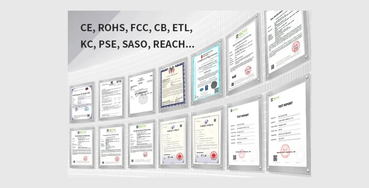FUJIAN SWEET HOME CO., LTD international quality certifications including CE, RoHS, FCC and ISO