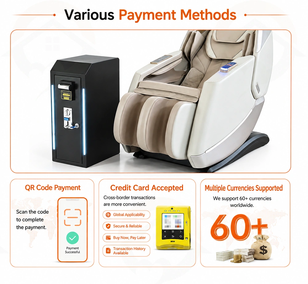 V11 vending massage chair accepting cash and credit card payments