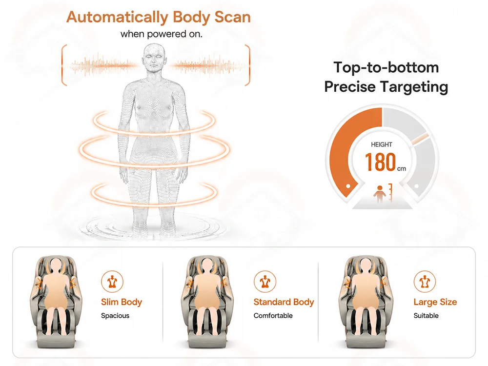 V2 vending massage chair automatic body scan measuring user height before each session