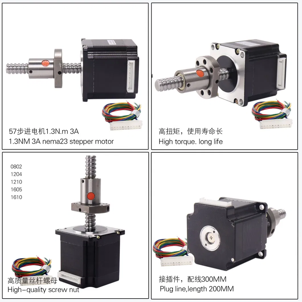 China 1204/1605 Parafuso de Esfera Parafuso de Passo Motor de Passo 3A 1.3nm NEMA 23 Motor Linear de Passo para Máquina CNC