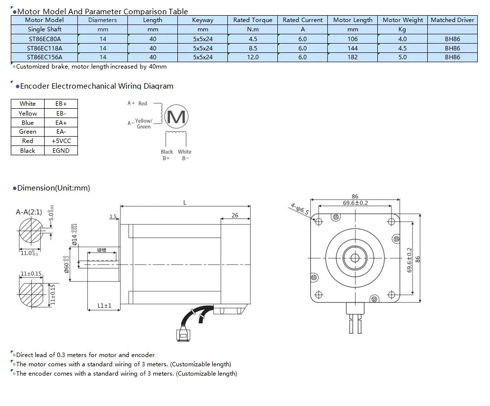 NEMA34 86mm Motor de Passo de Laço Fechado de Alto Torque para Máquinas Pesadas
