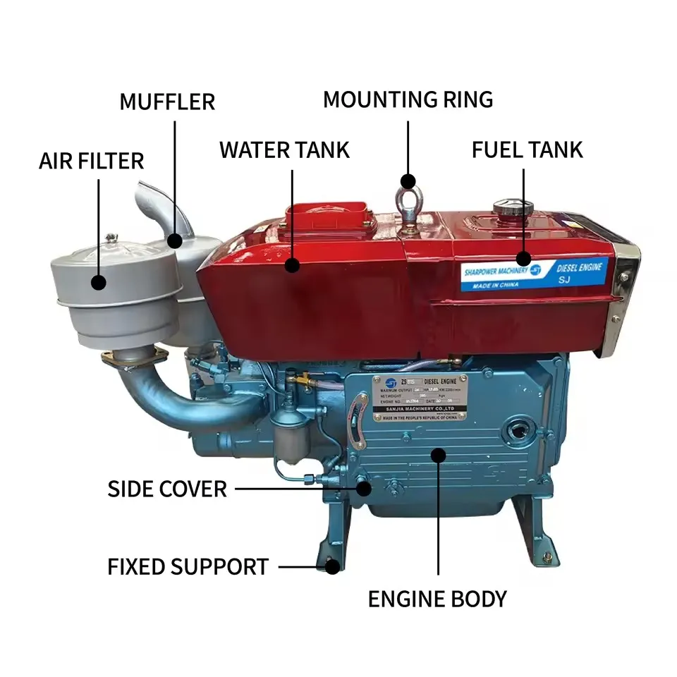 Modelo Popular Zs1115 Motor Diesel de Cilindro Único 24HP Refrigerado a Água 4 Motor Diesel de Curso