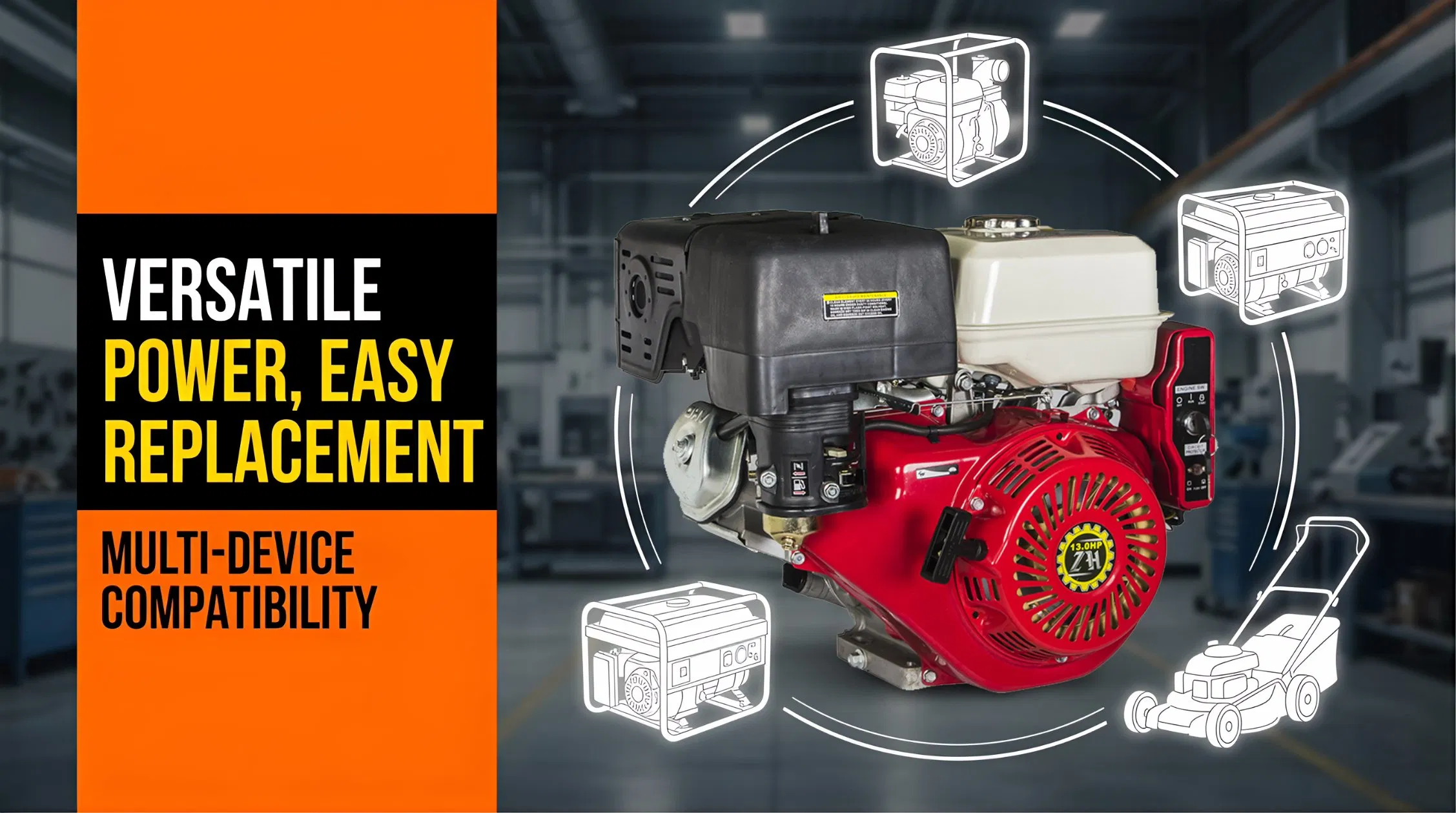 Gx390 188f 389cc 13HP Horizontal Ohv 4 Motor a Gasolina Refrigerado a Ar com Partida Elétrica e Alarme de Óleo para Compressor, Cultivadores, Bomba d'Água, Gerador