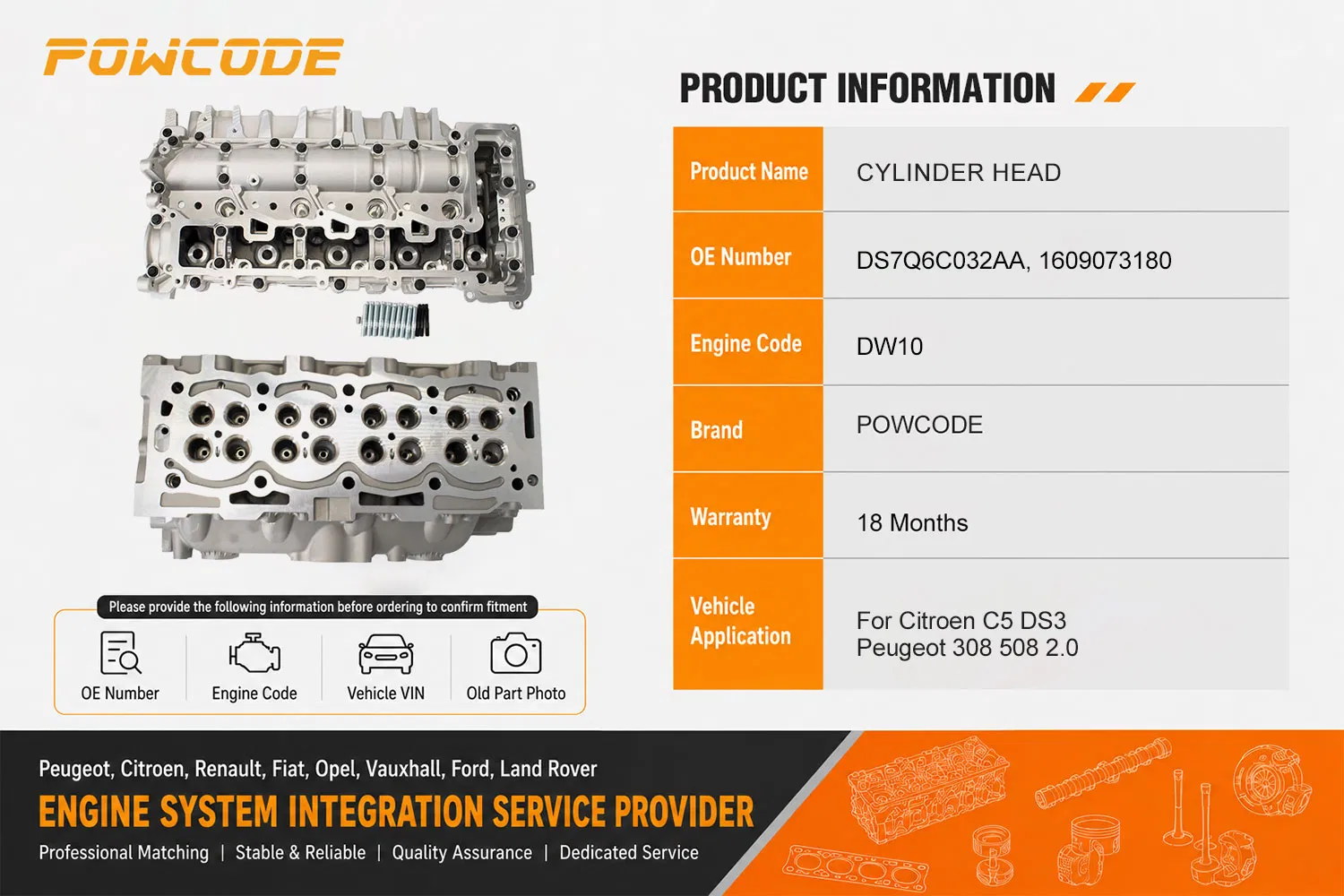 Peças de Automóvel Dw10 Motor a Diesel 1609073180 908497 Cabeça de Cilindro para Peugeot Citroen 2.0